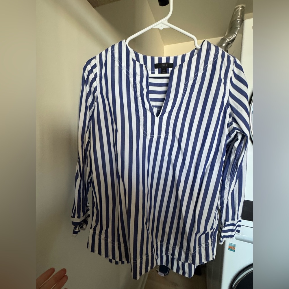 J. Crew Navy and White Striped Blouse